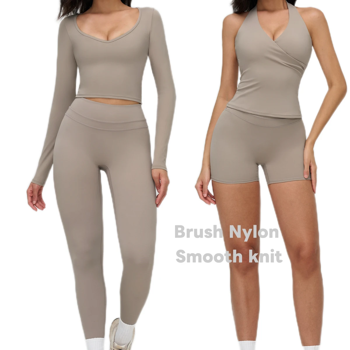 Ropa Deportiva Mujer Women's Sportswear Halter Bra Backless 2-Piece Set Breathable Tracksuit High Waist Gym Yoga Fitness Brushed