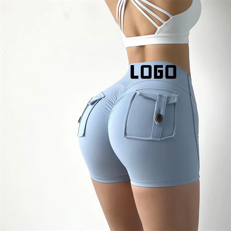 High Waisted Elastic Hip Lifting Button Yoga Pants Quick Drying Running Fitness Tight Shorts for Women