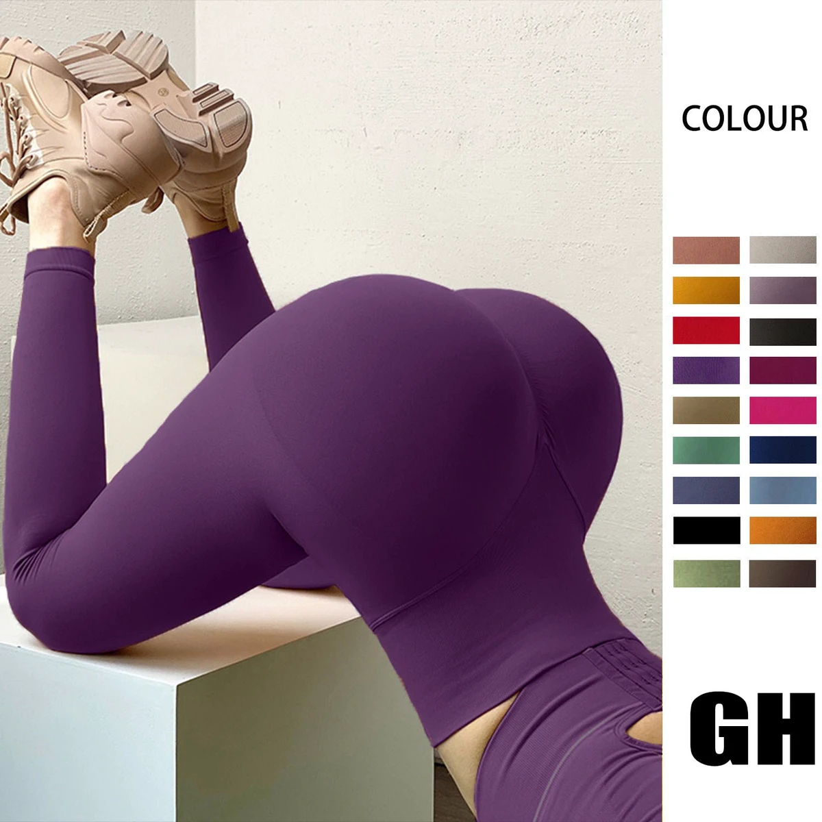 GH High Waisted Yoga Pants Women Elastic Waist Seamless Tummy Control 4-Way Stretch for Quick Dry Breathable Workout