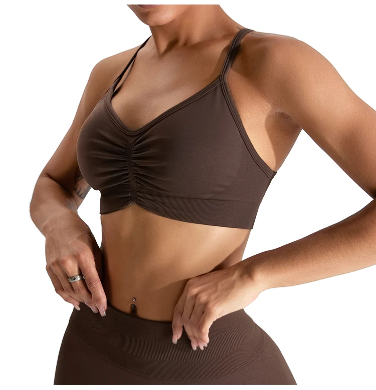 Women's Lightweight Breathable Seamless Adjustable Strappy Sports Bra Cute Workout Design Cross Back Sexy Wireless Padded Front