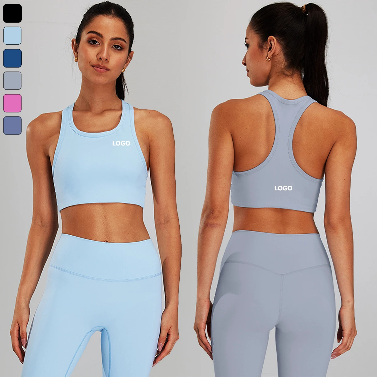 XW-BJ-4006 Round Neck Custom Bra Workout Yoga Fitness Padded Activewear Gym Racing Back Women Sports Push up Bra Sports Top