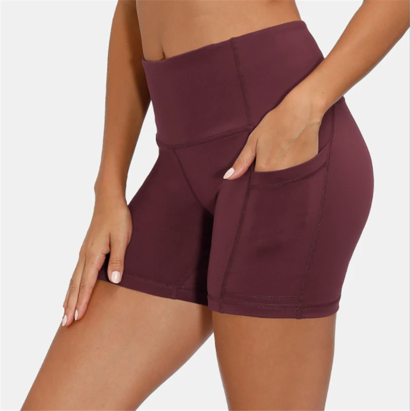 Fitness Short Yoga Femme Solid High Elastic Quick Dry Four-way Stretch Three-quarter Pants Sport Biker Shorts