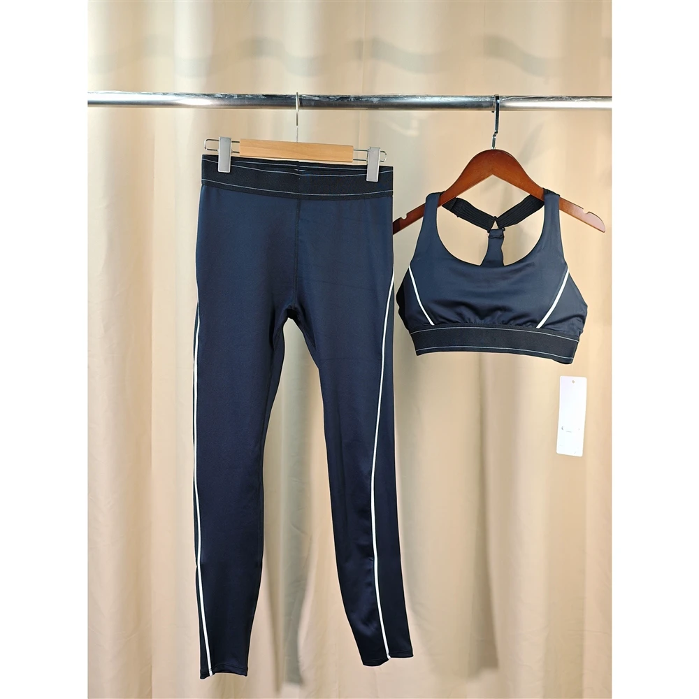 AL010 Wholesale Same Brand Front Logo Fashion Yoga Pilates Stretch Seamless Ribbed High-quality Leggings 2 Piece Sets for Women