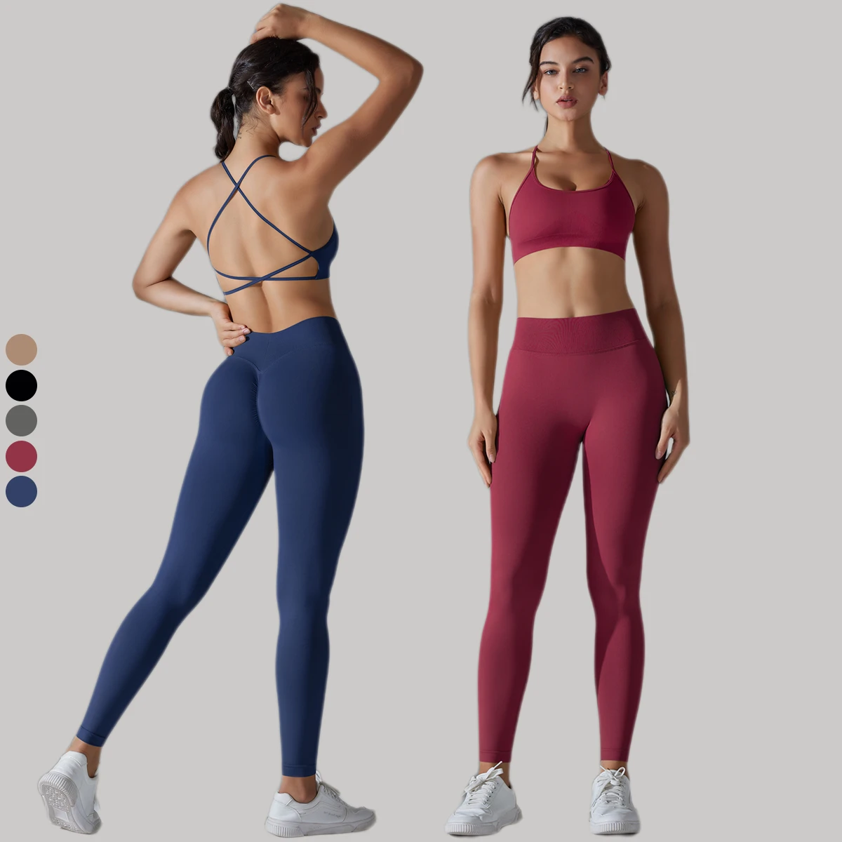 New Designs High Quality Lightweight Solid Breathable Four-Way Stretch Adjustable Strap Sports Bra High Waist Leggings Two-Piece