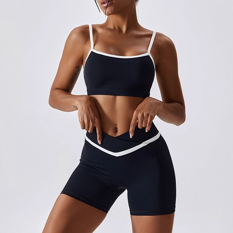 2 Piece Yoga Set Gym Running Yoga Sportswear Sports Bra Crop Tank High Waist Shorts Workout Outfits for Women