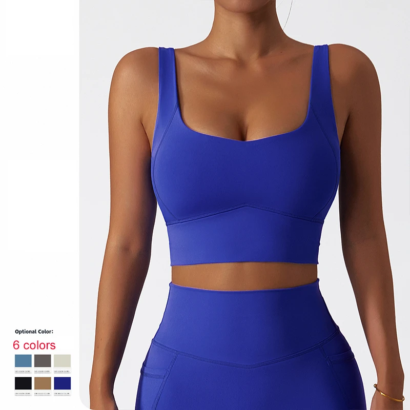 Breathable Spandex/Nylon 220g Cloud Fabric Zipper Closure Solid Pattern Wide Shoulder Straps High Push Chest Pad Sports Bra