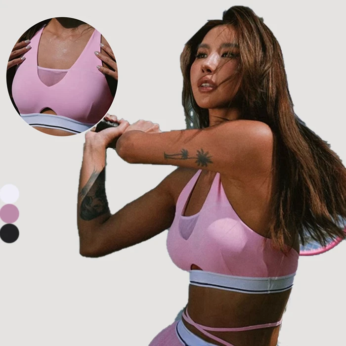 Deep v Push up Strappy Sports Bra Color Blocking Power Flex Sports Bra High Impact Cross Back Sports Bras for Women