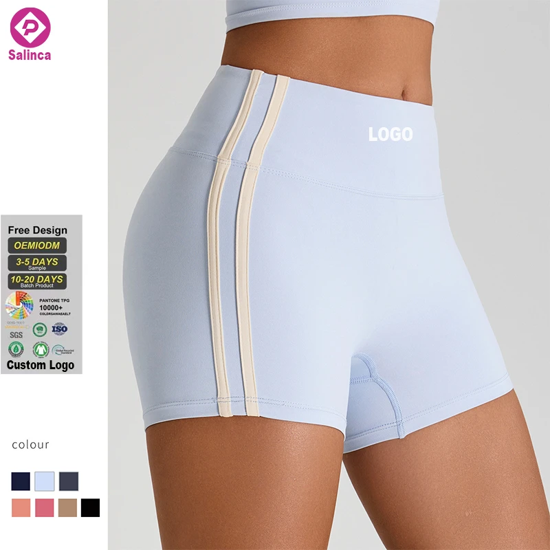 Custom Logo High Waisted Tight Fitting Sports Hip Lifting Shorts Contrasting Colors Breathable Quick Drying Yoga Fitness Shorts