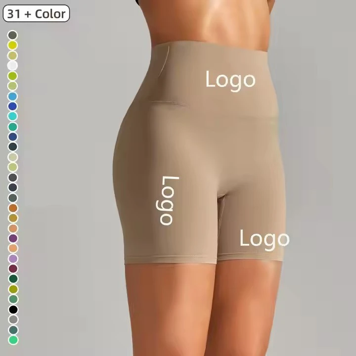 31 Colors Custom Logo Super Elastic High Waist Nude Three Parts Sports Shorts Yoga Gym Fitness Tight Shorts for Women