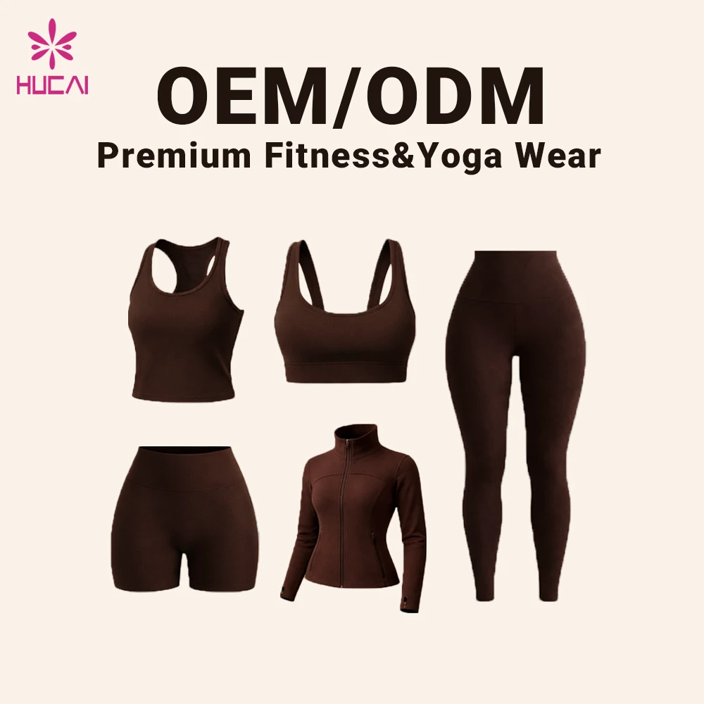 OEM HUCAI Custom logo Manufacturer Sports Wear Soft Compression High Waist Workout Fitness Pants Gym Yoga Leggings Women