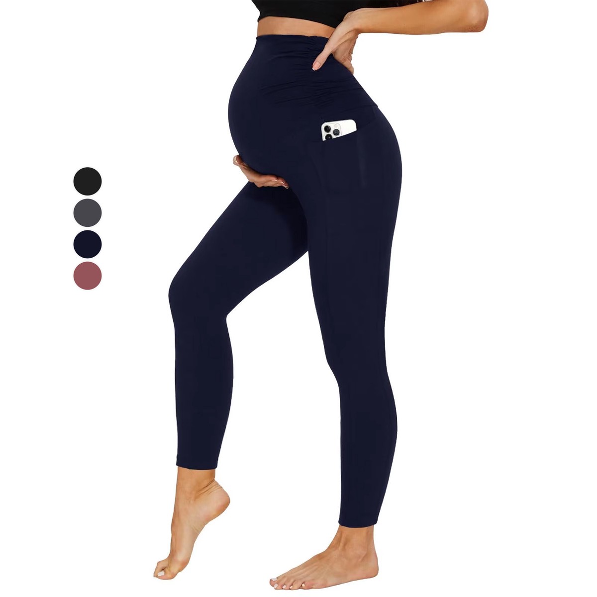 Maternity Yoga Workout Pants High Waist Gym Leggings for Women Skinny Fit Solid Pattern Pregnant Clothing With Pocket