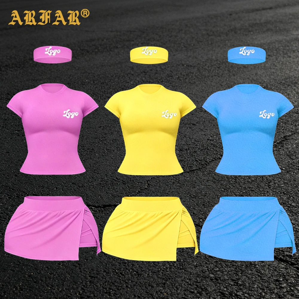 Wholesale Activewear 2 Piece Yoga Set Women Short Sleeve Shirt and Gym Mini Skirt Summer Clothes Workout Sets for Women Fitness