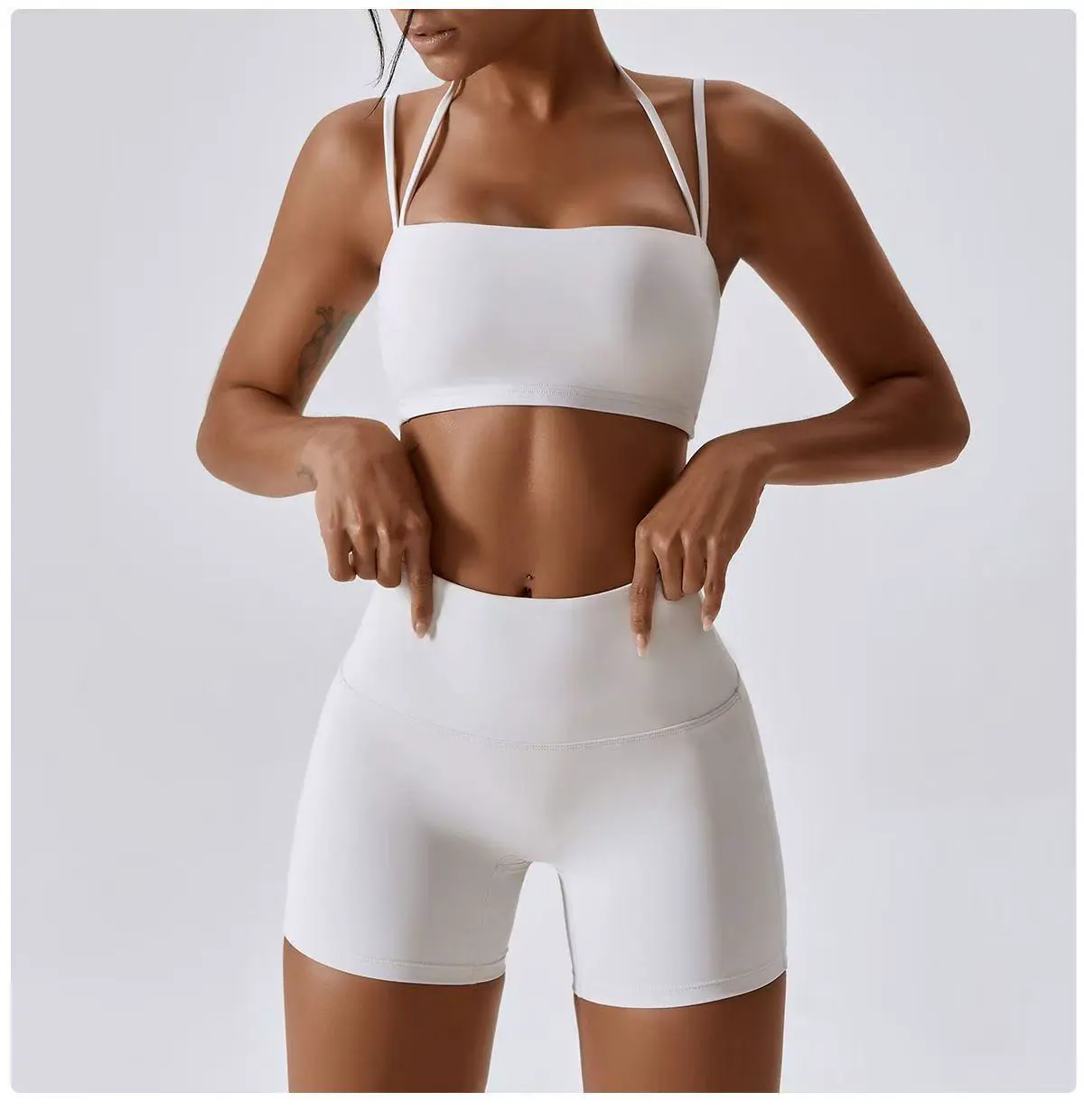 Women's Strapless High Waist Yoga Shorts Bra Set Eco-Friendly Recyclable Anti-Uv Active Stretch Breathable Lightweight Seamed