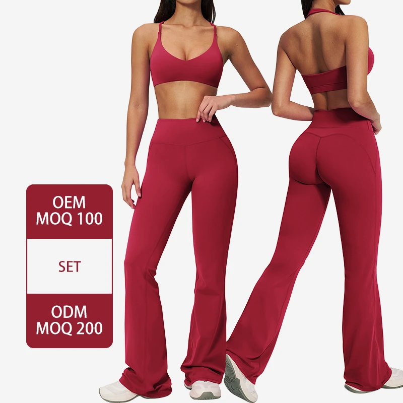 TZ3091 hang Sexy Sports Bra Lift-hip Flare Pants Cross Back tank Top Fitness Running Quickdry 2 Piece Yoga Set