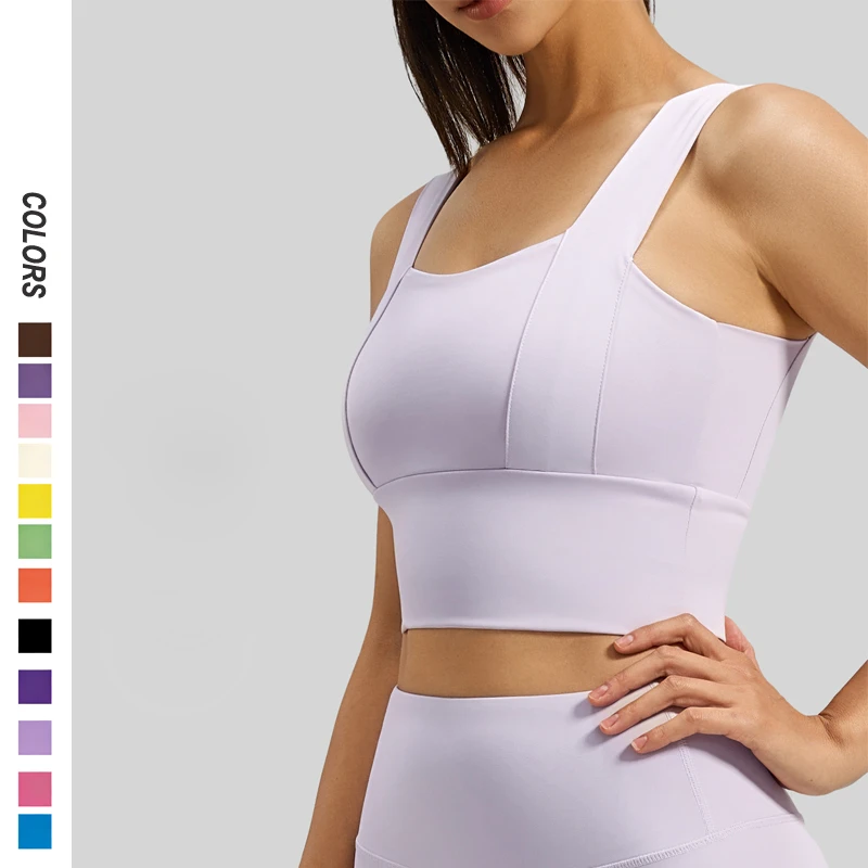 New Women's Comfortable Non-Binding Sports Bra Fixed Cup Workout Crop Top with Wide Shoulder Straps for Yoga Pilates Gym