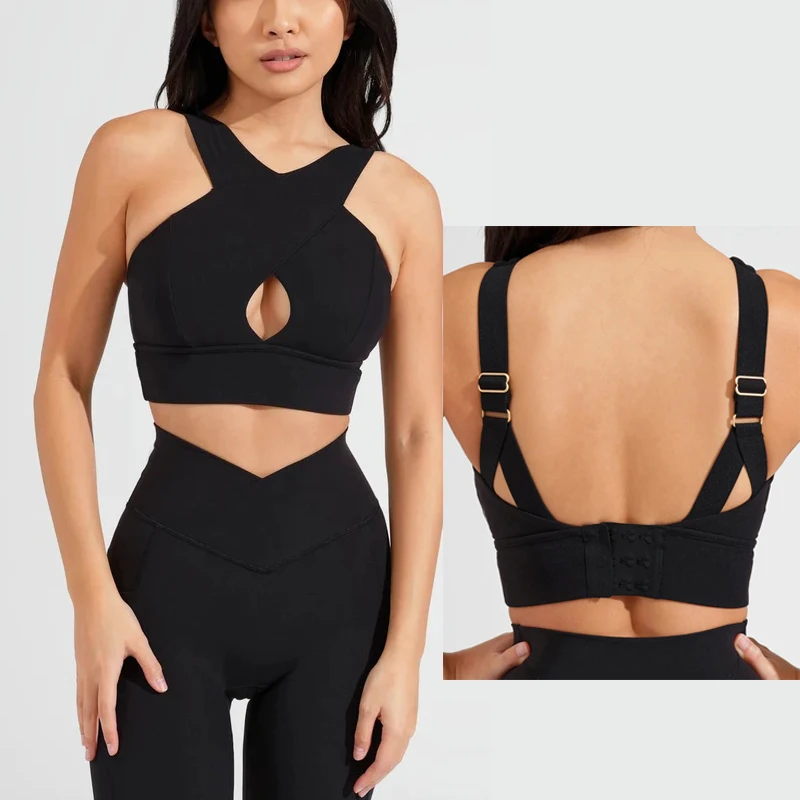 Custom Women High Support Quick-Dry Sports Bra Adjustable Strips Cross Front Gym Bras Workout Fitness Shockproof Sports Bras