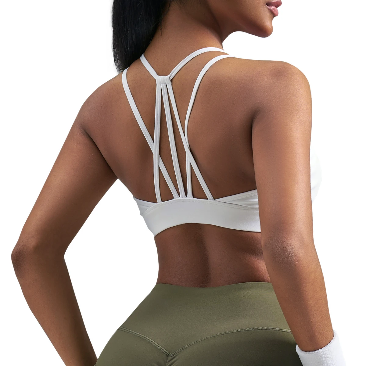 European Code Cross-border High Support Sports Bra Beautiful Back Thin Strap Shockproof Fixed Chest Spandex/Polyester