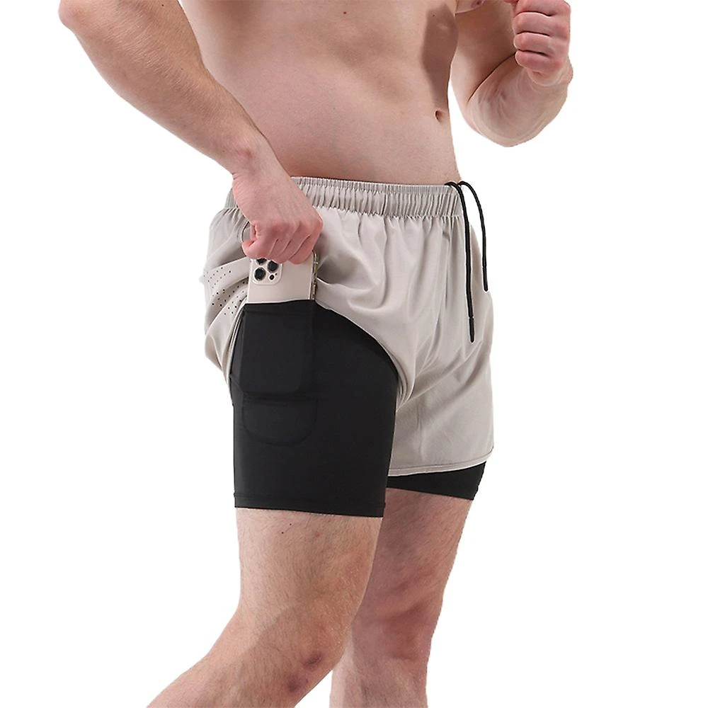 Men's Custom Logo Eco-Friendly High Elastic Double Layer Yoga Shorts Solid Color Gym Exercise Running Fitness Sports Active Wear