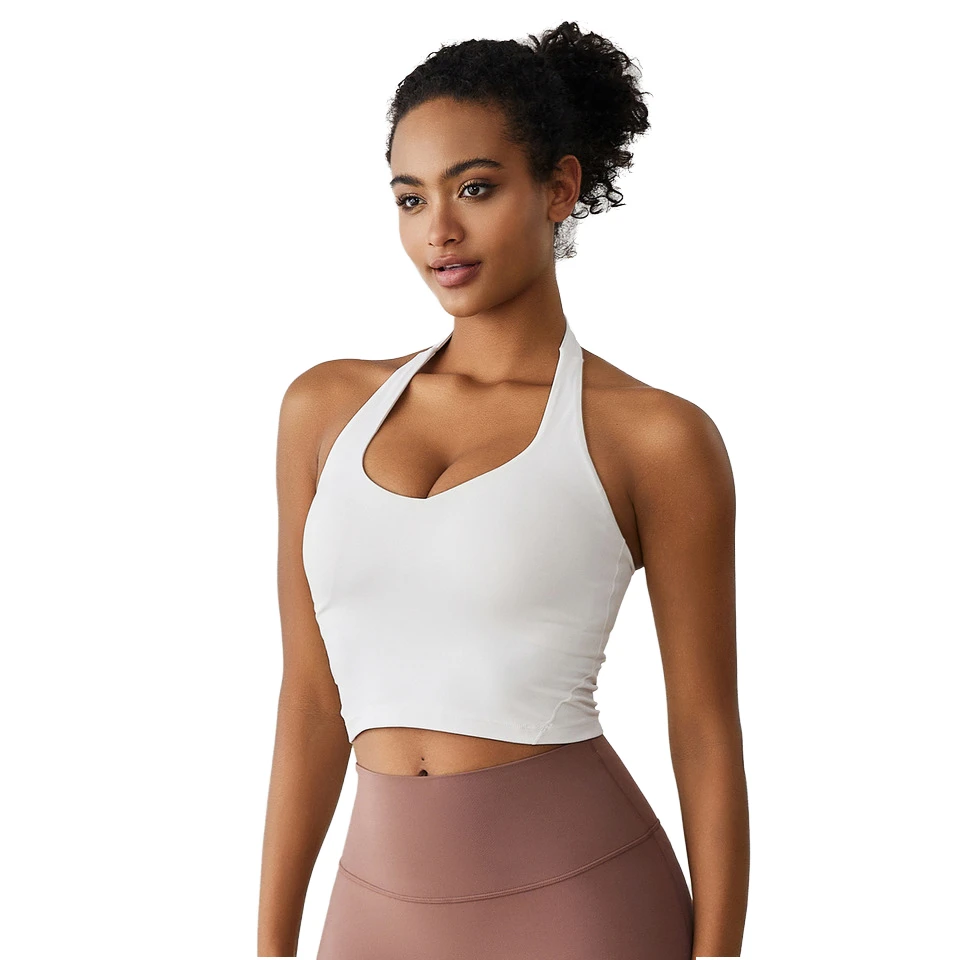 Halter Yoga Bra Sexy Deep U Sports Bra Outdoor Backless Fitness Top Halter Neck Slim-Fit Breathable Comfortable Multiple Colors