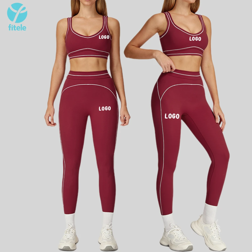 Fitele Backless Women's Gym Suit Color Blocking Yoga Suit Fitness Sports Wear Sets Breathable Yoga 2 Piece Set for Women