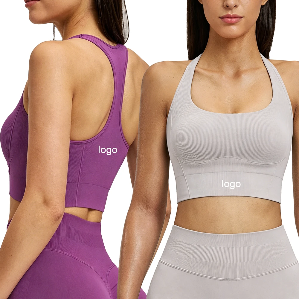 Women High Support U-neck Sport Bras Yoga Eco-Friendly Breathable T-line Straps Workout Racer Back Tank Tops Wirefree Yoga Tops