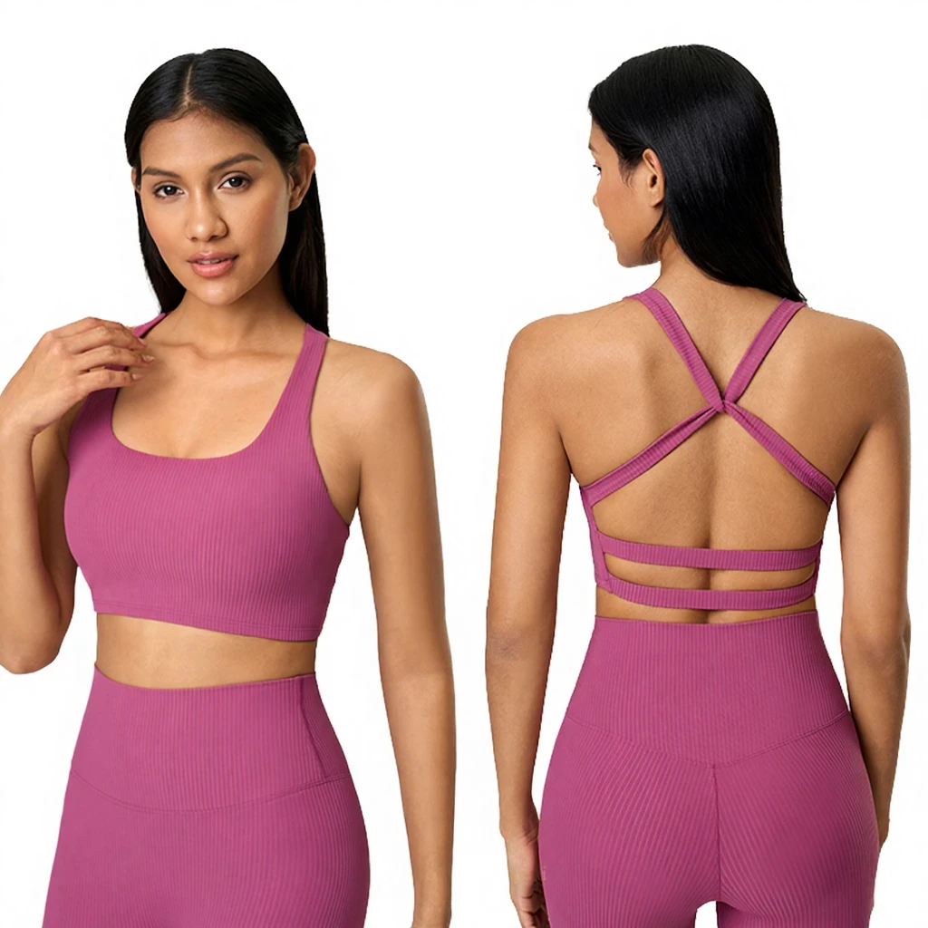 Shock-Absorbing Breathable Yoga Sports Bra Hollow Cross Back High-Strength Four-Way Stretch Quick Dry Custom Logo for Women