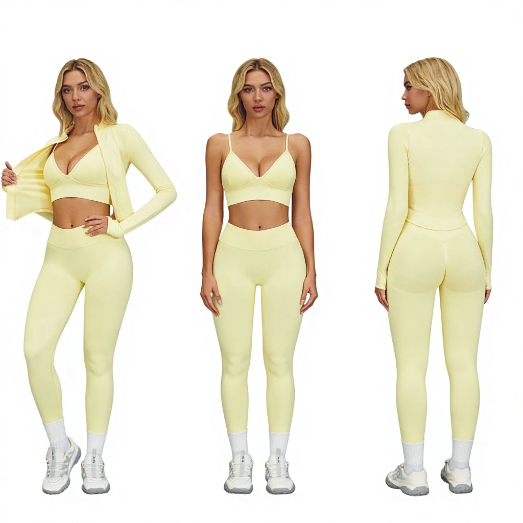 Cropped Jacket Bra Legging 3 Piece Outfit Long Sleeve Coat Tank Top Scrunch Butt Lift High Waist Pant Soft Gym Sports Yoga Set