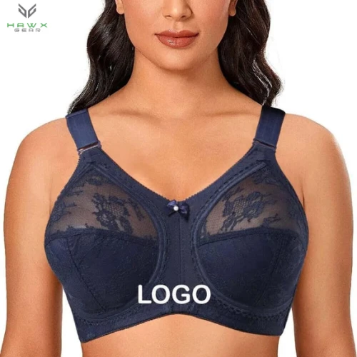 Women Unlined Full Coverage Ultra Thin Wireless Adjusted-straps Minimizer Bras Plus Size Lace Bra