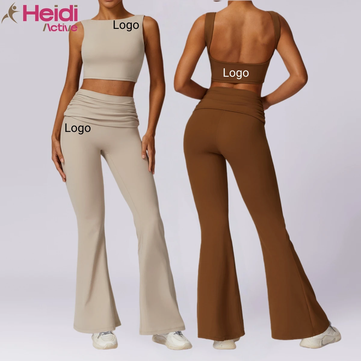 Customize Logo Fitness Wear Sports Backless Sports Vest Tank Top Wide Leg Pleated Yoga Leggings Women Running Yoga Sets 2 Pieces
