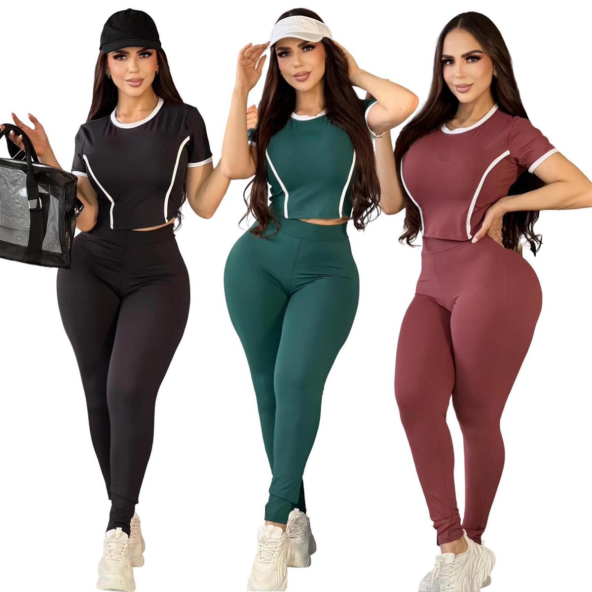 A10 Women's Two Piece Sports Set Solid Color Letter Printed High Waist Yoga Pants Anti Wrinkle Leisure Sports Set