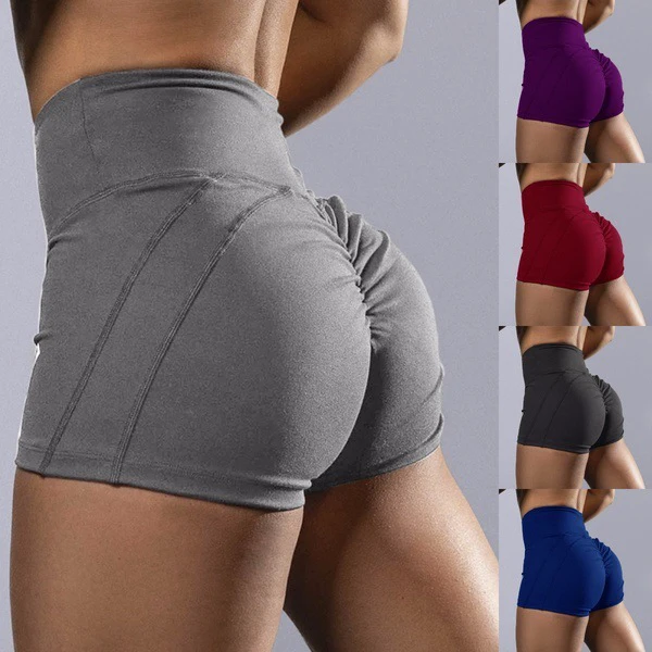 Women's Ruched Solid High Waist Yoga Shorts with Tummy Control Wrinkle-Resistant Hot Pants