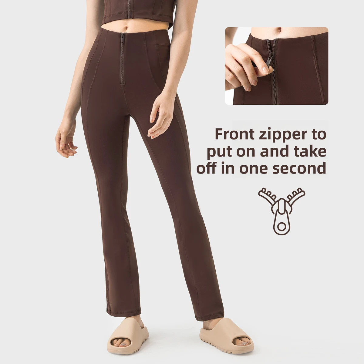 Millennium Women's Cropped Flared Pants High Zipper Tummy Control Solid Versatile Casual Sports Running Yoga Leggings DSS094