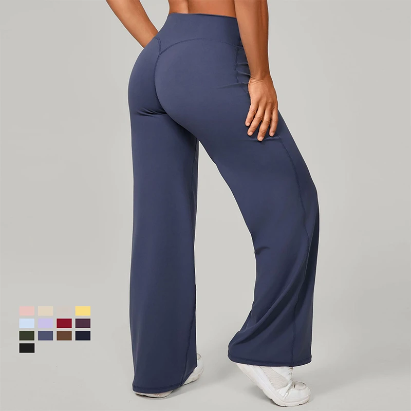 FANCO Women's High Quality Four-Way Stretch Loose Casual Long Sports Pants Breathable Mid-rise Wide Leg Flare Yoga Leggings