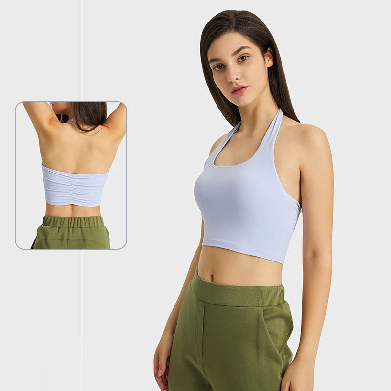 Super Large Solid Color Sports Vest Halter Neck Style Yoga Bra Sexy and Fashionable Custom Lightweight and Breathable