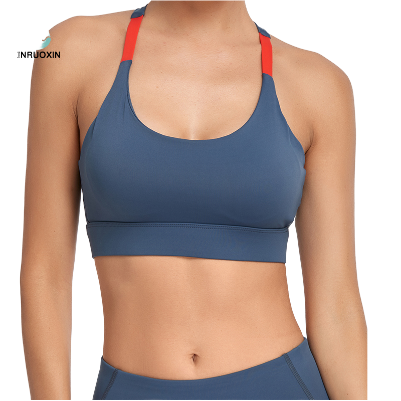 Women's Breathable Quick-Drying Medium Support U-NECK Sports Bra for Yoga Running Contrast Binding Heat-Transfer Printed