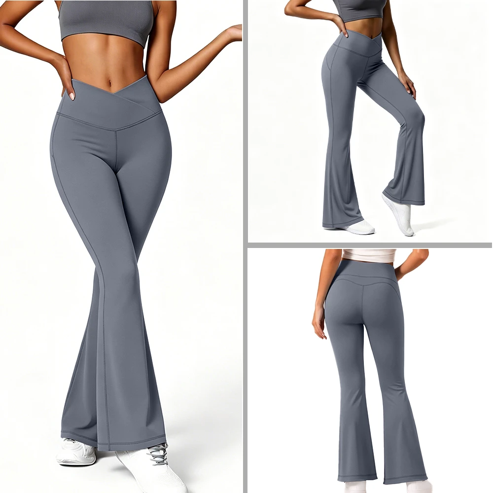 Women's Spandex/Nylon Four-Way Stretch High Waist Yoga Flared Pants Breathable Ankle-Length Fitness Bell Bottom Trousers Low MOQ