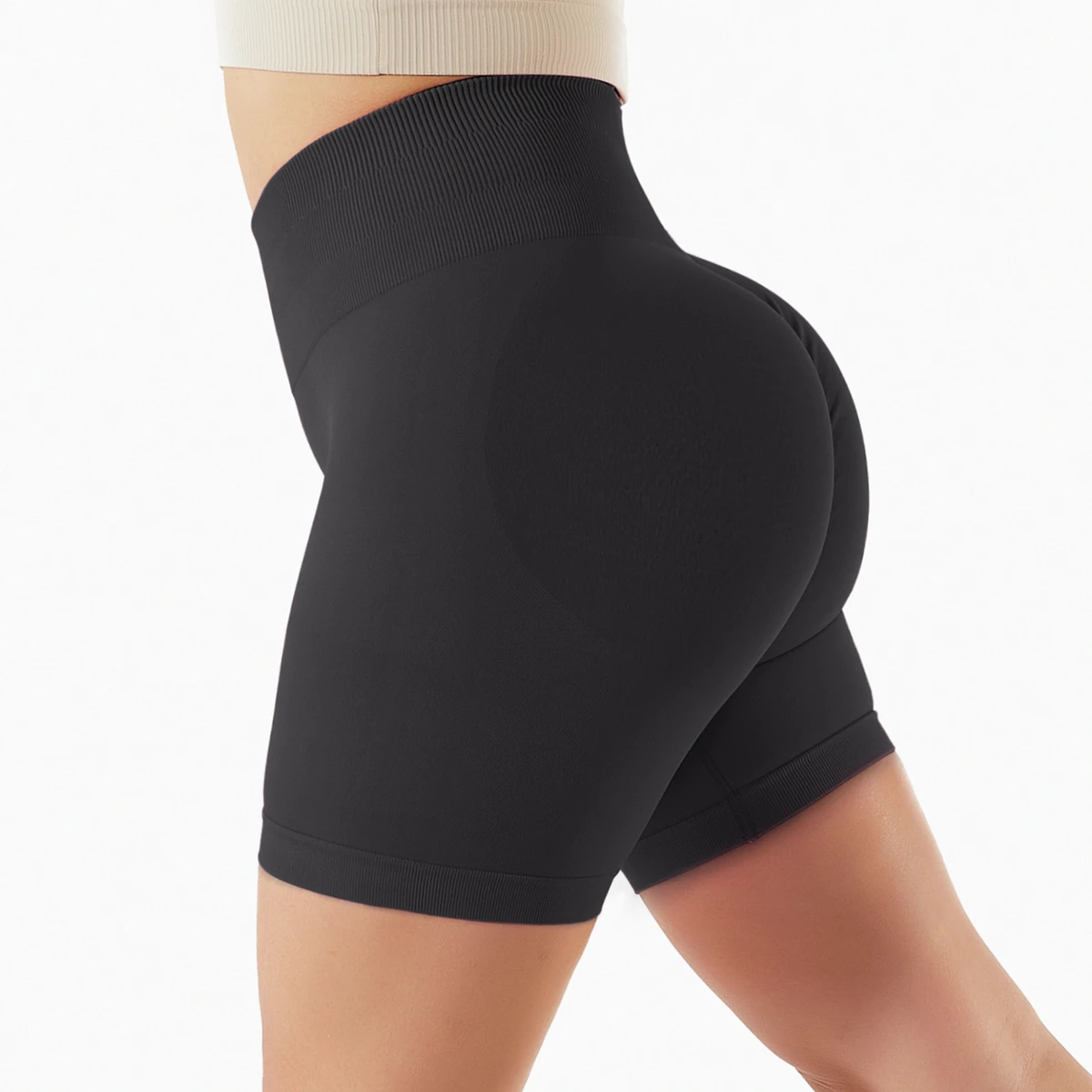 Women's Seamless Ribbed High Waist Butt Lift Workout Shorts Tummy Control Scrunch Biker Stretchy Breathable Athletic Shorts
