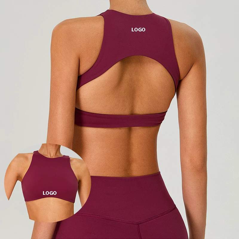 YBO-TM0260 Women's High Support Yoga Bra Quick-Dry Cutout Back Solid Color Sports Bra for Fitness Running Women Lingerie