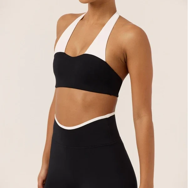 SHINBENE Halter Contrast Color Bra Gym Shorts Sets Sports Custom High Waist Leggings Yoga Sets For Women