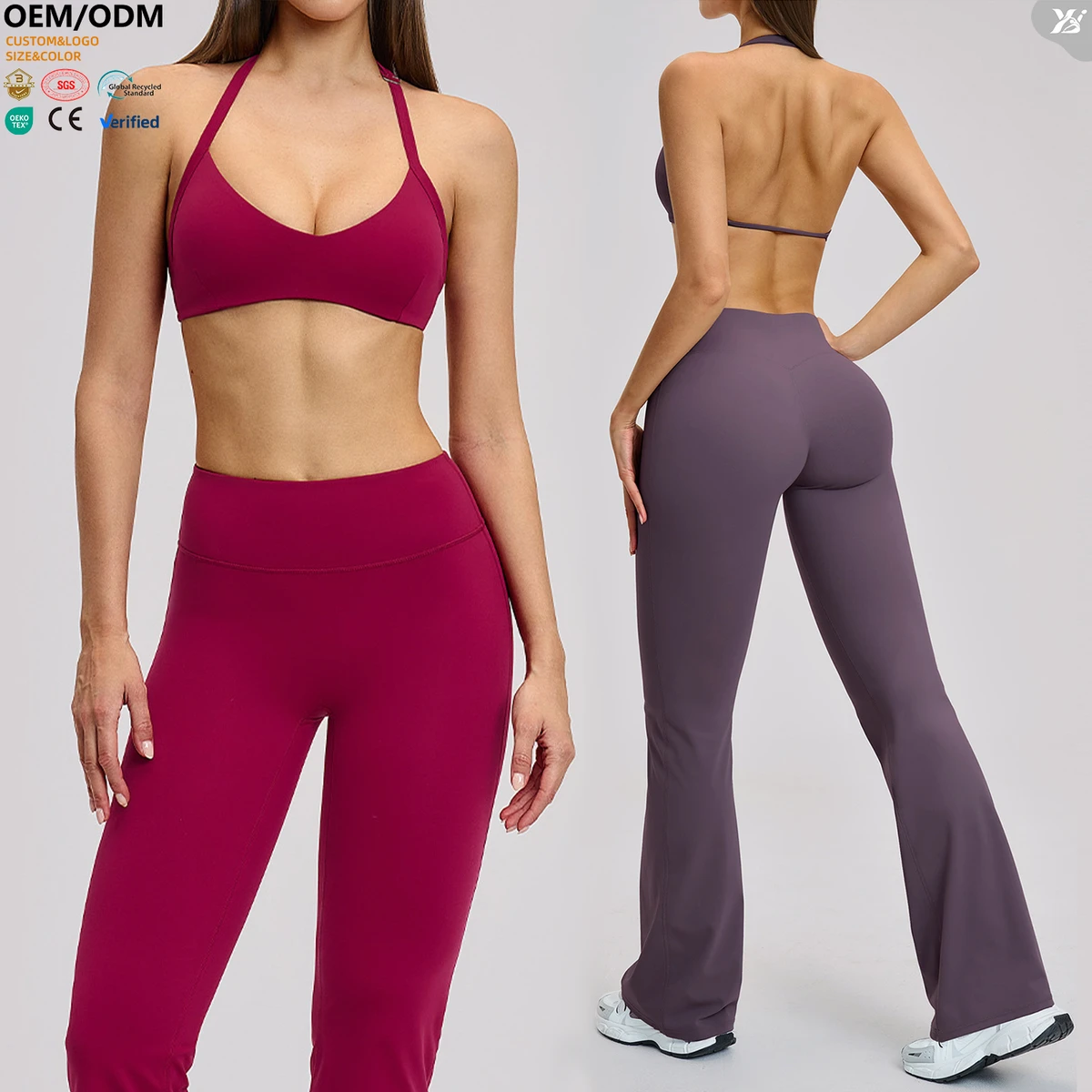 XW-EWX4201 Women Stretch Halter Sports Bra Deep V Neck Tummy Control Activewear Bra Breathable Quick Dry Tops