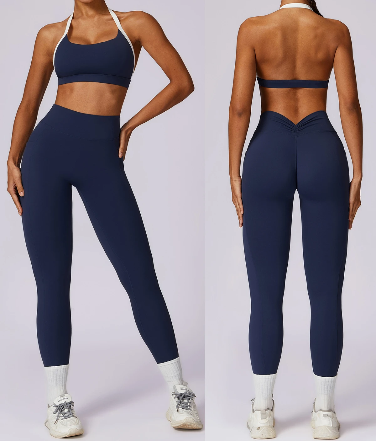 Women's High-End Versatile Casual Tight Fitness Clothes Beautiful Back Yoga Suit Spring Contrast Colors Quick Dry