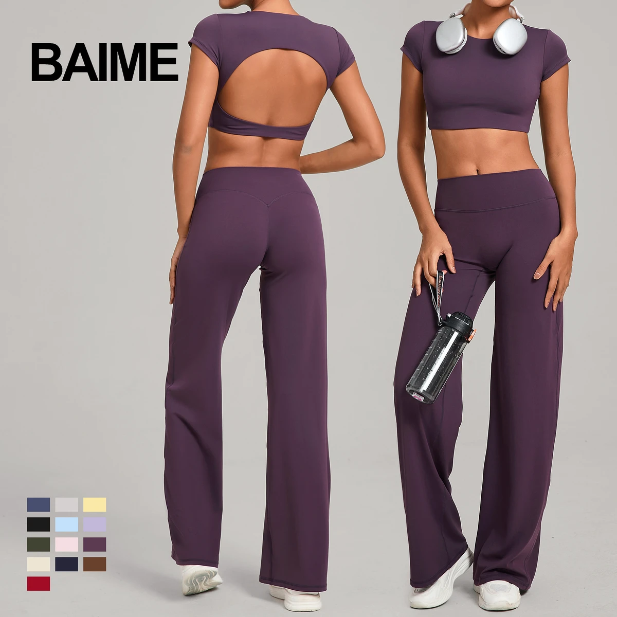 Women's Yoga Suit Set, Tight Fitting Backless Yoga Quick Drying Straight Leg Pants, Sports Fitness Running Two-piece Set