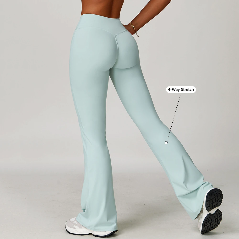 Custom Logo Cross V Waist Sport Gym Bootcut Wide Leg Tights Hidden Butt Scrunch Workout Yoga Fitness Flare Leggings