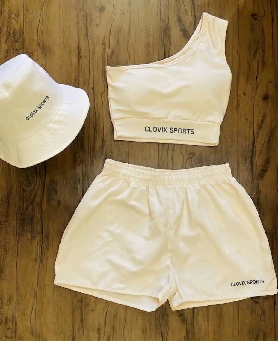 High Quality Custom Logo Women Yoga Set One Shoulder Sports Bra with Shorts Gym Wear Tracksuit Fitness Outfit Exercise Set