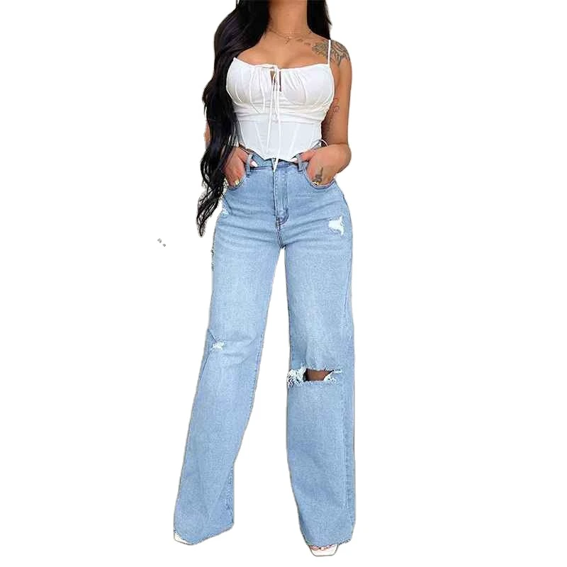 Wholesale Women's Denim Stretchy Jean Pants Skinny Jeans Pant Stock Women Jeans Washed Down Loose Baggy
