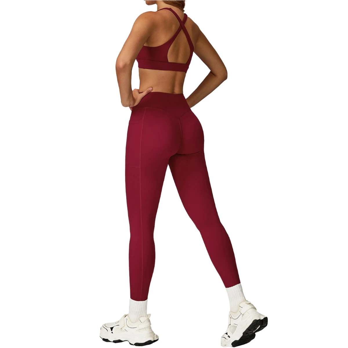DY Custom Outdoor Sports Backless Bra Women High Quality Comfortable Workout Legging 2-Piece Set Print Front Logo