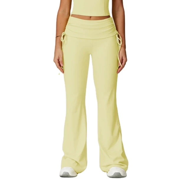 Custom Women High Waist Flare Yoga Pants Bell Bottom Racerback Style Elastic Waist Full Length High Stretch Solid Seamless Quick