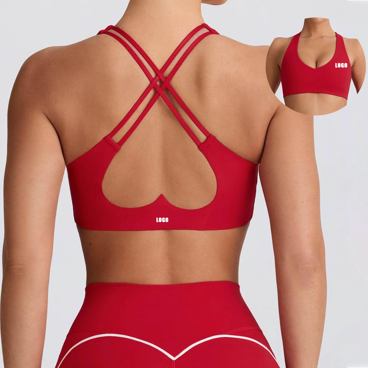 Custom Front V Neck Four-Way Stretch High Support Yoga Sports Bra Removable Bra Pads Lightweight Breathable Women's Double