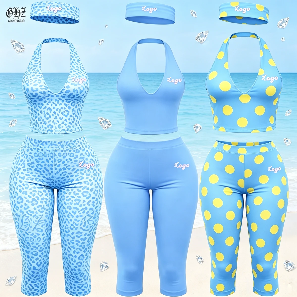2026 New Custom Colorful Dot Spring Summer Y2K Clothes Women Yoga Halter and Capri Pants Leggings Sets for Women Two Pieces