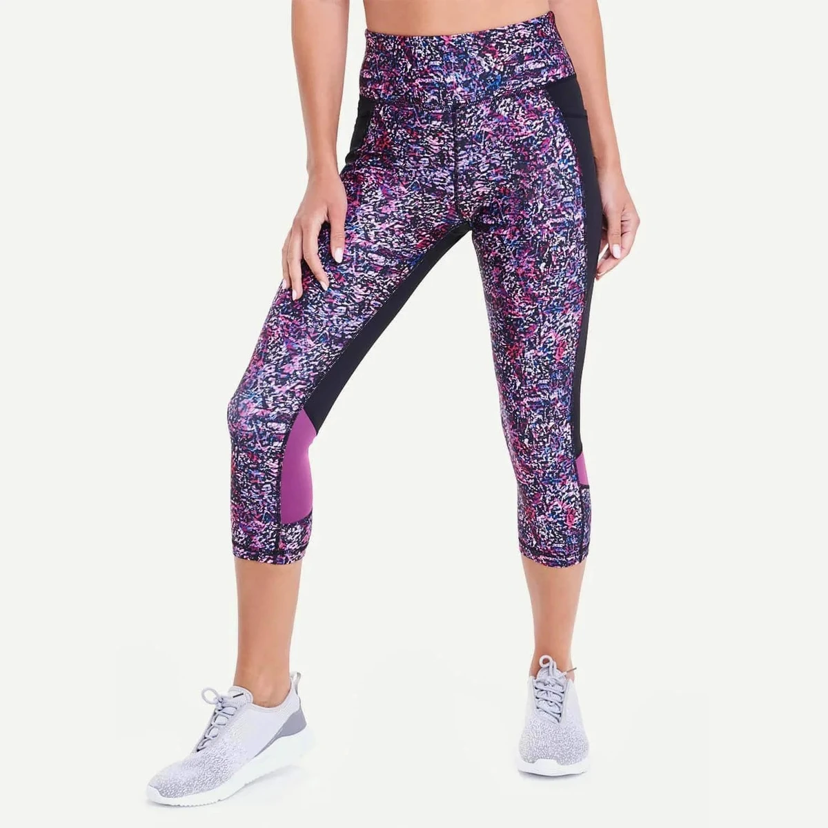 Women Plus Size Front High Elastic Waist Stretch Capri Pants Cropped Leggings Casual Workout Yoga Running Fitness Comfortable